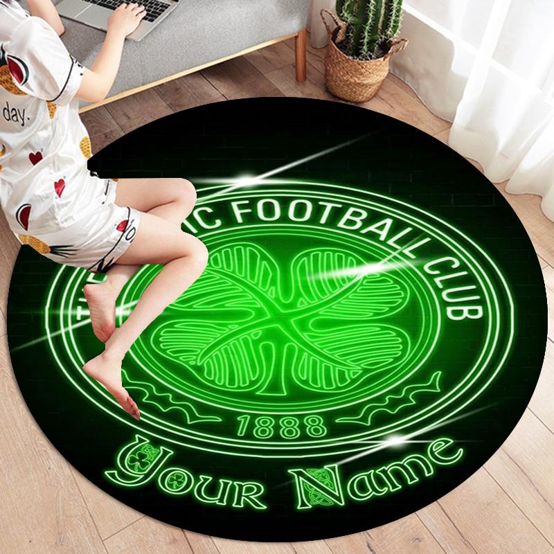 Celtic Fc Crest Custom Name Round Area Rug Carpet Rug For Living Room Bedroom Sofa Playroom Decor Nonslip Floor Mat