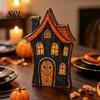 Unique Holiday Gifts for Friends Halloween Haunted House/Cute Ghost Wooden Table Ornaments, Rustic Farmhouse Tiered Tray Wood Decoration Decor,