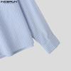 INCERUN S-XXXXXL Men Lapel Neck Long Sleeve Striped Casual Loose Shirts Tops