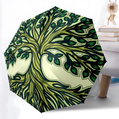 1pc Tree of Life Automatic Folding Umbrella - 8-Rib Iron Frame, Portable Sunshade with Plastic Handle Yy250731284