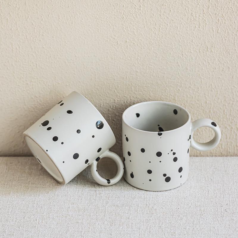 High-value household ceramic water cup, niche ink splashing mug, large-capacity cup, office milk coffee cup