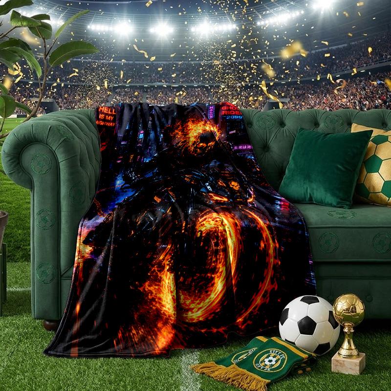 Ghost-Rider On Fire Throws Blanket Flannel Blankets Plush for Couch Bed Gifts for Men Women Travel picnic blanket Christmas fan gifts