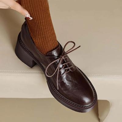 Модная обувь Lefu Женская обувь из коровьей кожи на шнуровке, плоская, оксфорды, с круглым носком, в стиле ретро, британская, высококачественная, мягкая, удобная, всесезонная, для повседневной носки