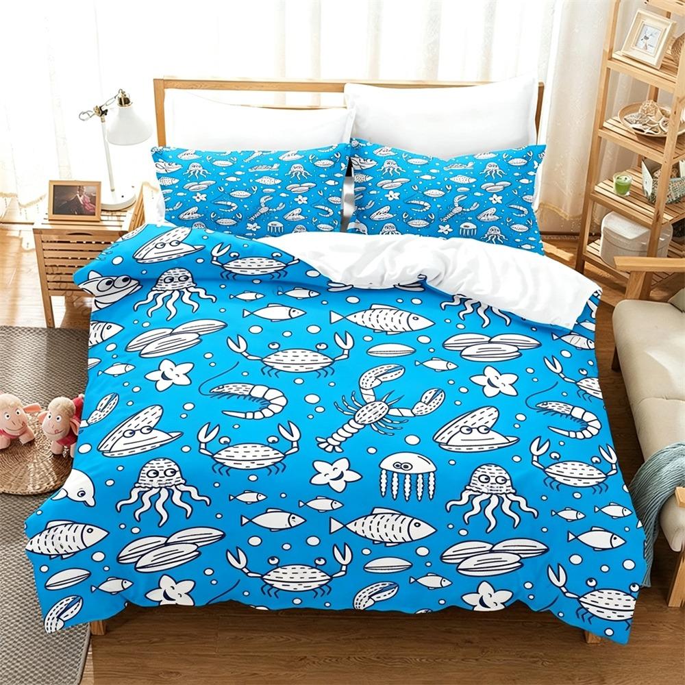 Crab Sea Ocean Duvet Cover Set Cartoon Starfish Shell Bedding Set Kids Adult Soft Comforter Cover Pillowcase Home Textile