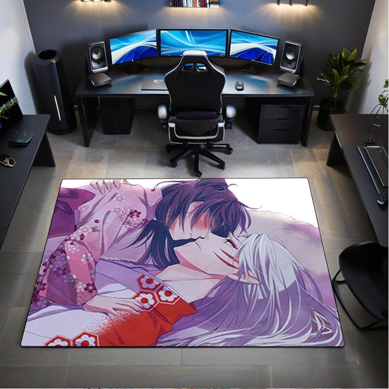 Inuyasha Vs Sesshomaru Carpet Office Decorative Carpet For Living Room Bedroom Door Mat Floor Rug Computer Chair Area Rug holiday gift
