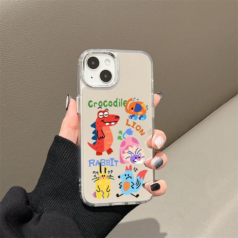 Мультяшное животное для чехла на мобильный телефон iPhone17PorMax 16 Apple 13 гальванизированное зеркало 14/15 зеркало