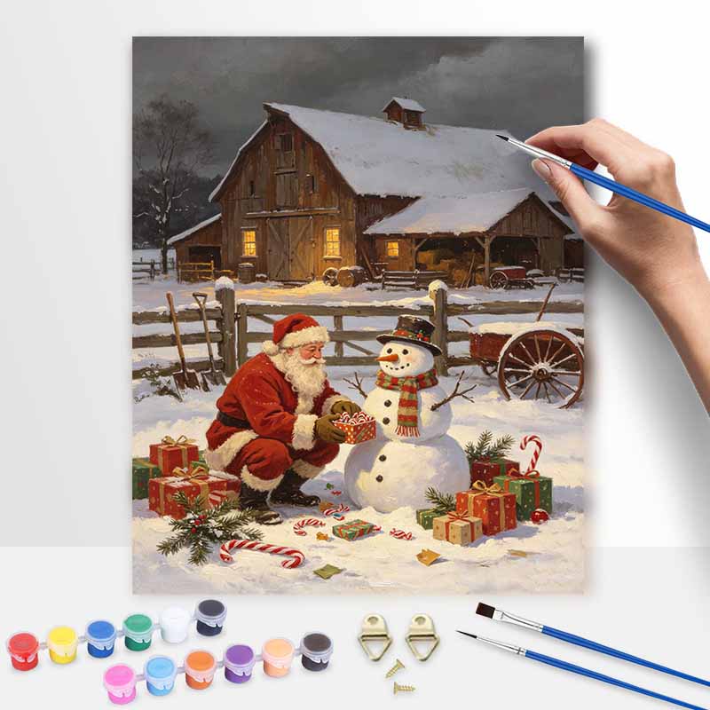 Christmas Digital Oil Painting Art Kit Santa Claus Snowman Farmhouse Hand Painting Home Decoration Painting