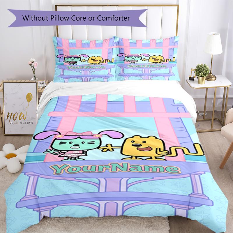 Wow! Wow! Wubbzy Customize your name Bedding Set Breathable Duvet Cover with Pillowcases Home Decoration Birthday Gift