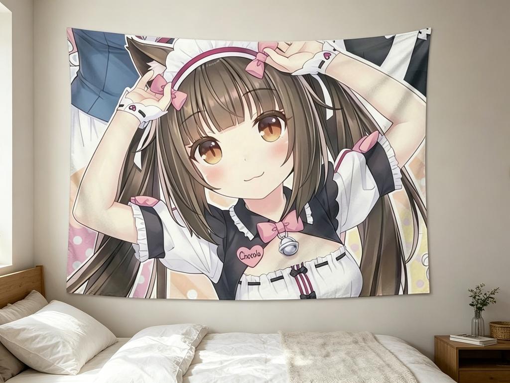 1 шт. Декоративный гобелен Nekopara Аниме Чокола Девушка-кошка Тематический настенный подвесной Декоративная ткань для стены Милый дизайн персонажа Горничная с кошачьими ушками