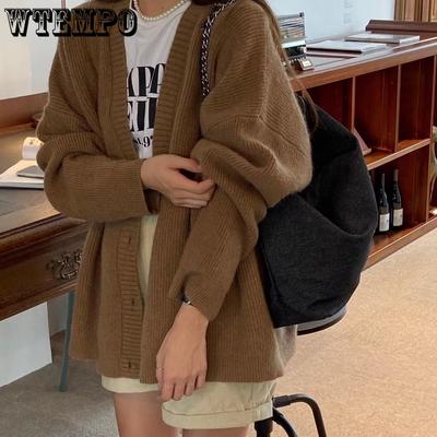 Женский утолщенный вязаный свитер свободного кроя на пуговицах с V-образным вырезом, вязаный кардиган, куртка