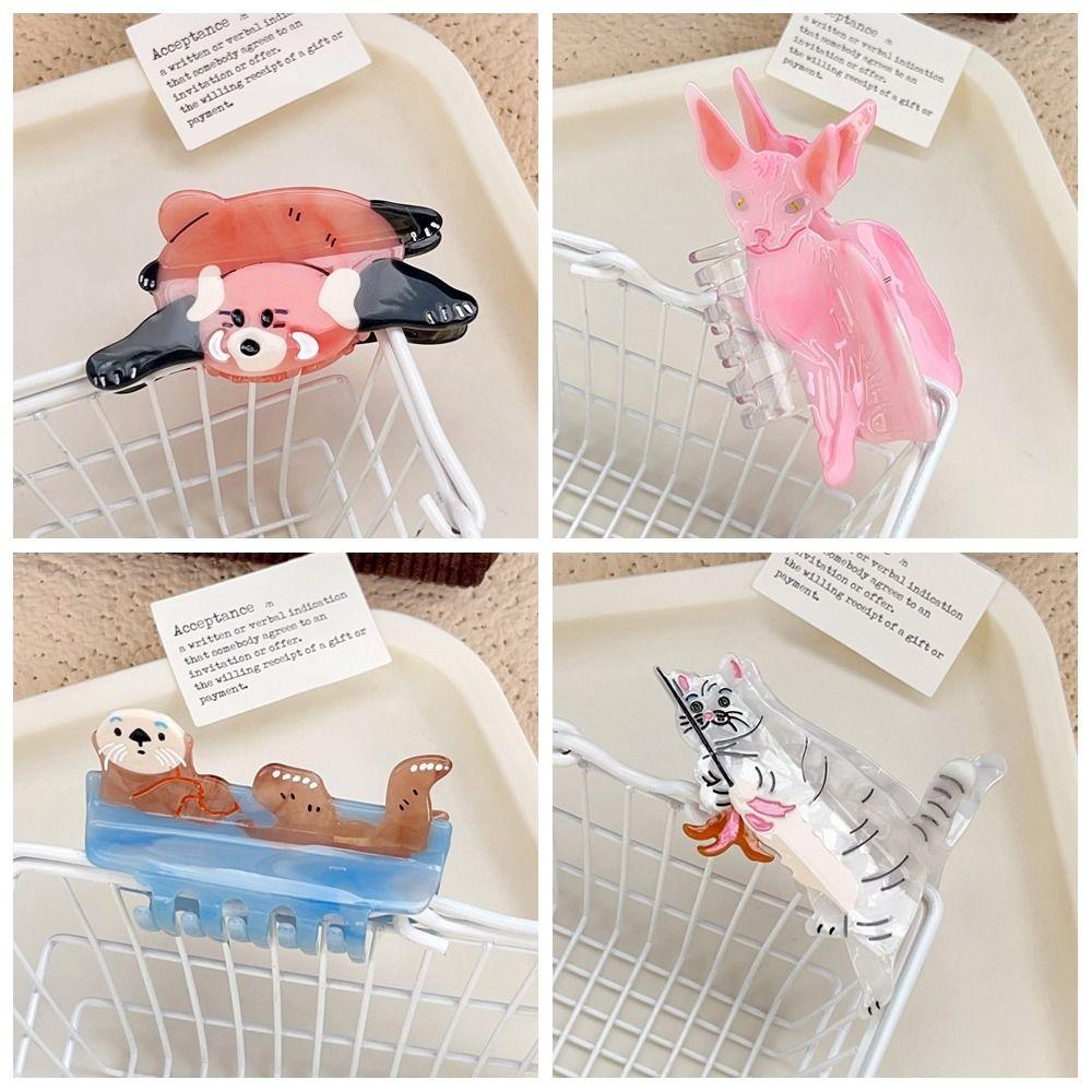 Little Raccoon Cute Cat Crab Clip Sweet Small Shark Clip Trendy Cartoon Animal Hair Claw  Girls