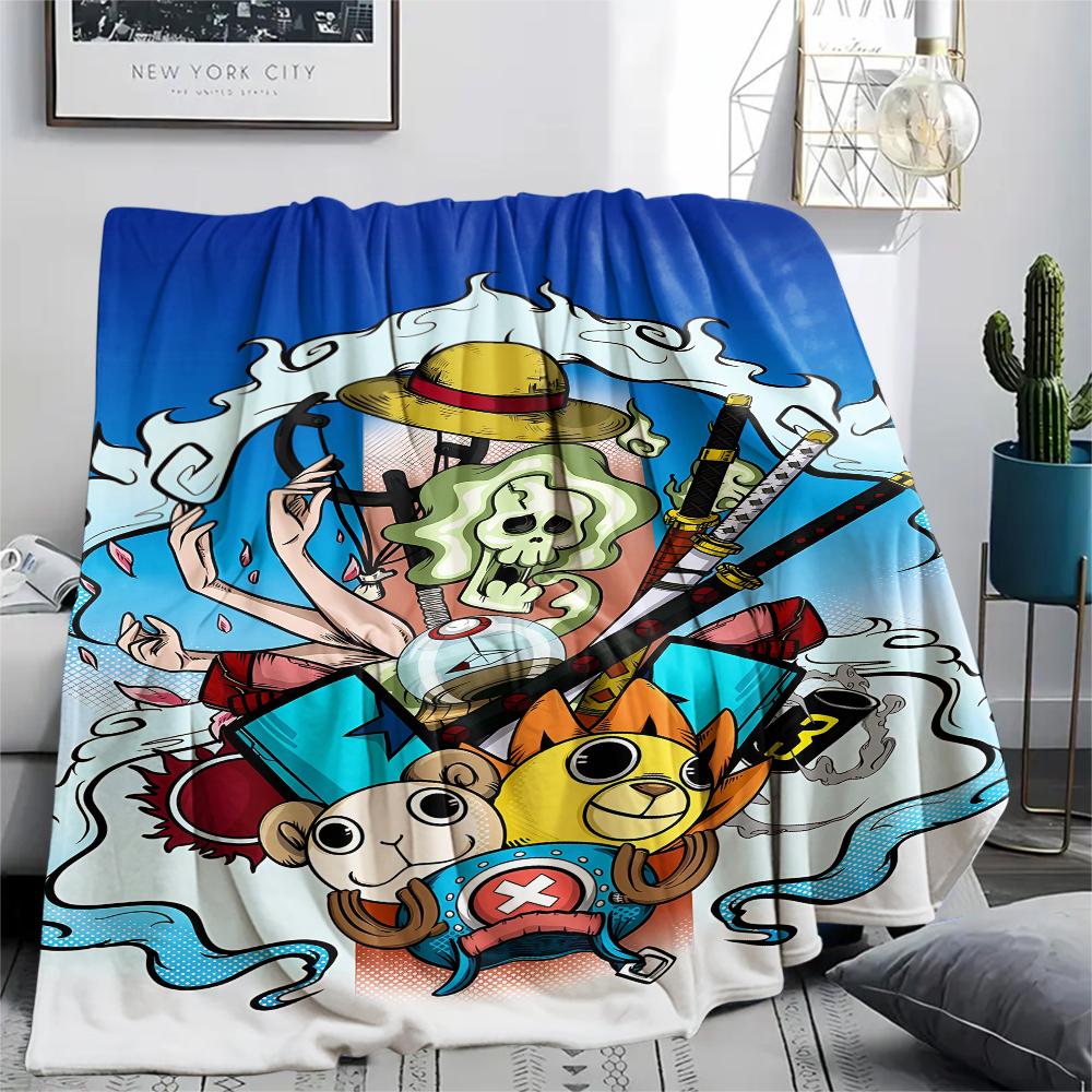 Фланелевое одеяло с принтом персонажей One Piece, Высококачественное, Удобное для всех сезонов, Декор для дома, Тепло и уют, Идеально для рождественских подарков