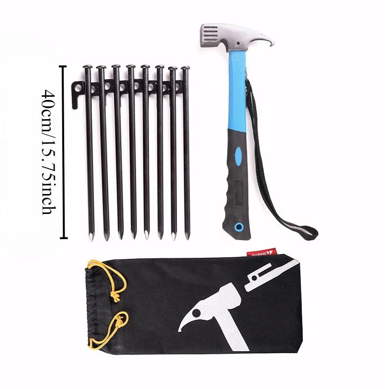 8pcs Camping Tent Legs and Hammer Set Tent Stakes Pegging Ground Nails 20/30/40cm Length Outdoor Camper Tourist Supplies