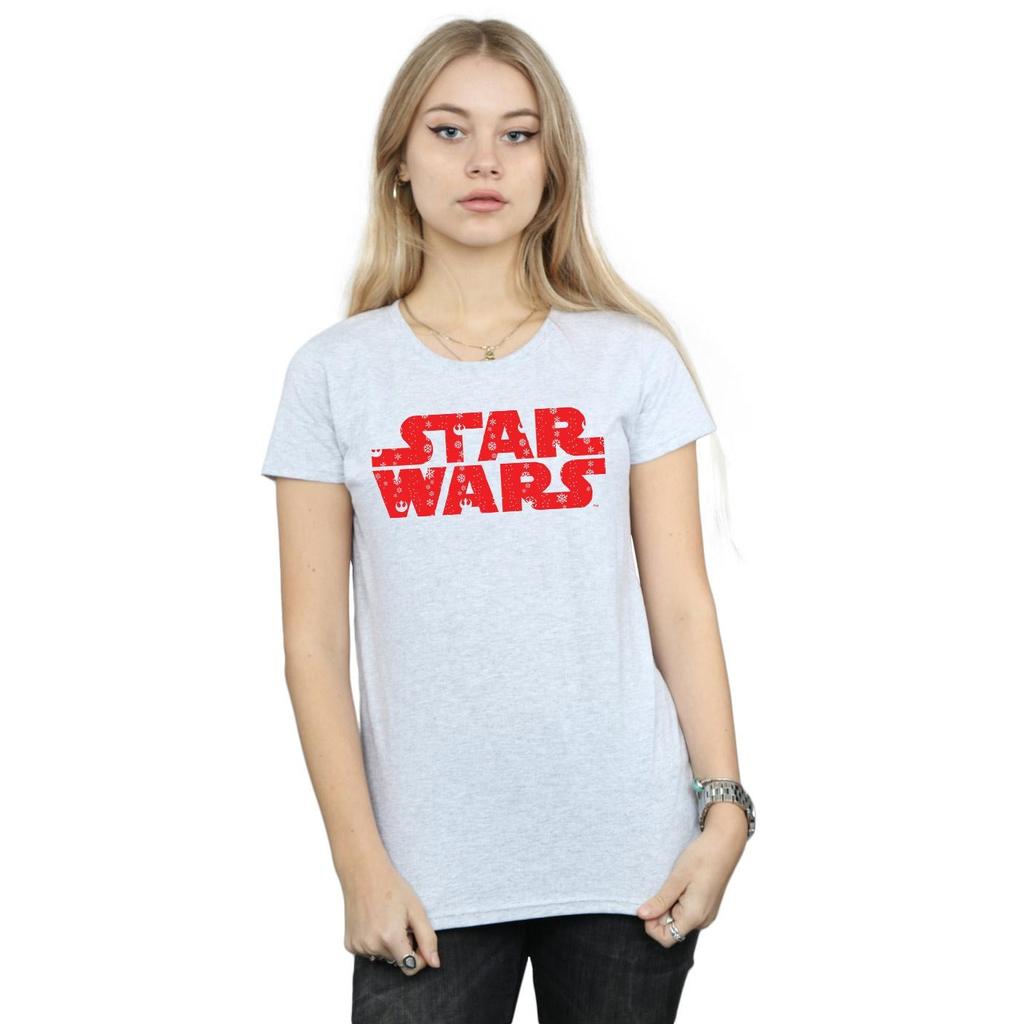 STAR WARS Женская/дамская футболка из хлопка с рождественским логотипом