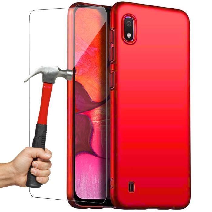 Coque de Protection - PROSHOP - Samsung Galaxy A10 - Silicone Liquide - Pack 2 Verres Trempés - Rouge