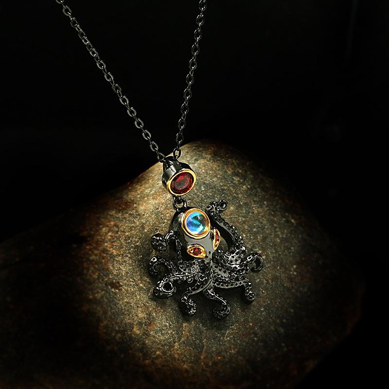Европейские и американские креативные новые продукты Черное золото Двухцветное ожерелье с изображением осьминога Аксессуары Модные подарки на Хэллоуин