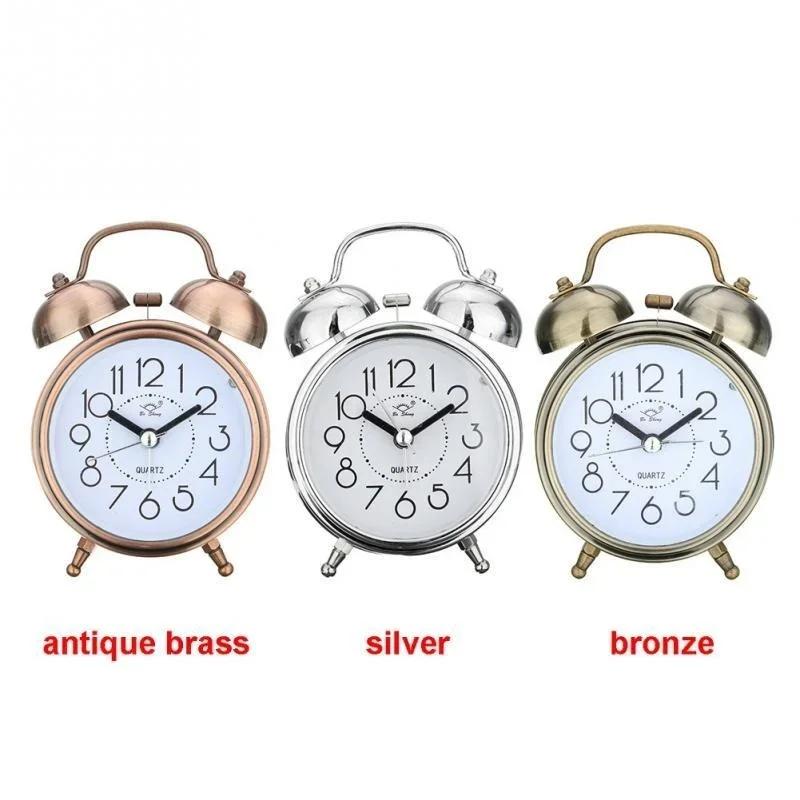 Alarm Clock Vintage Retro Silent Pointer Clocks Round Number Dual Bell Loud Alarm Clock Bedside Night Light Home Decors