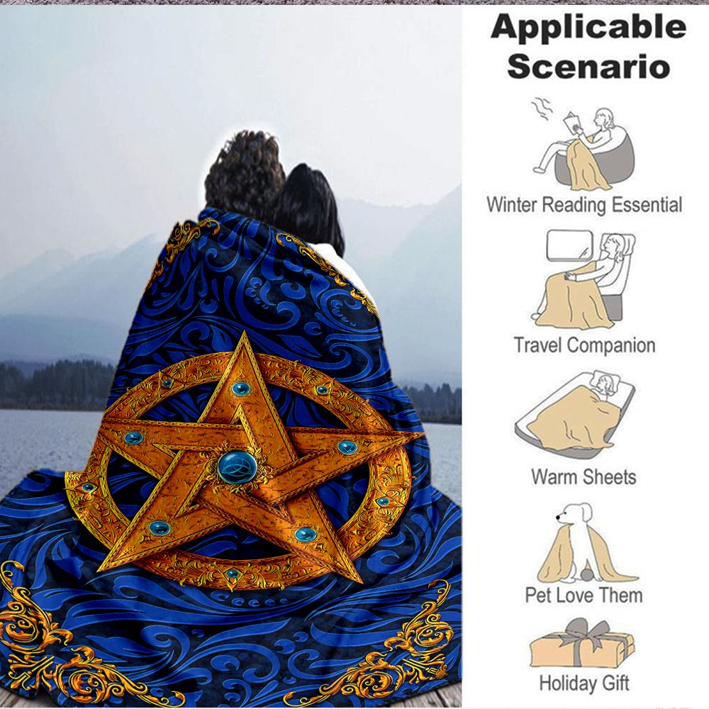 1Pc Golden Star Ornament Flannel Blanket, Soft And Comfortable, Casual Warm, Camping Travel, Christmas, Halloween Xmas Gift. G152