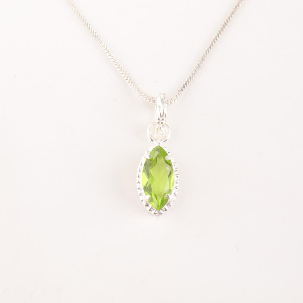 Marquise Peridot Gemstone 925 Sterling Silver Jewelry Handmade Women's Pendant PP-59-7