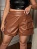 Брюки для коктейльной вечеринки из натуральной кожи коричневого цвета, дизайнерские шорты, стильные женские