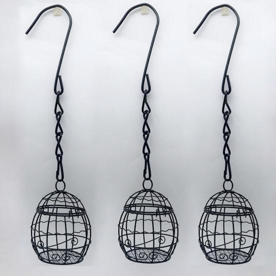 Bird Hanging Feeder with Chain Large Capacity Bite Resistant Iron Wire Cage Type Feeding