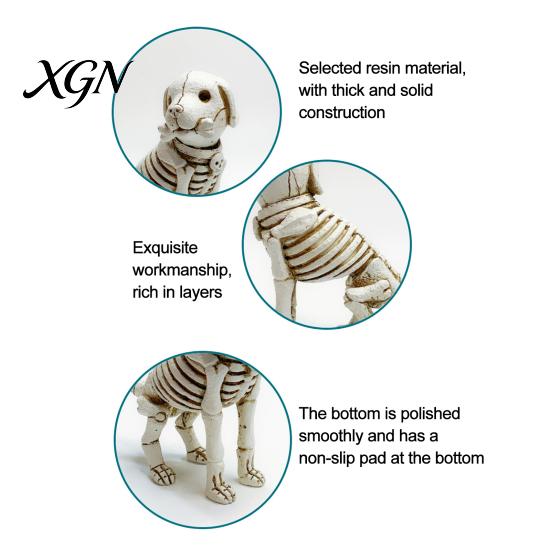 Weather Resistant Garden Statues Skull Puppy Resin Figurine, Halloween Retro Skeleton Dog Statue, Aged Sculptures Gothic Desktop Ornament for Bars And