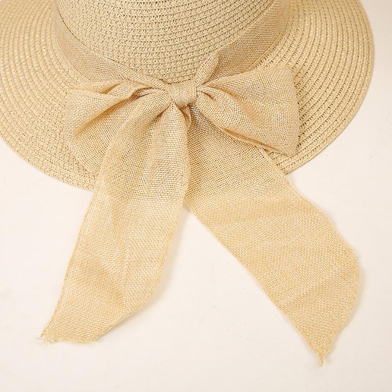 Womens Beach Sun Hat Summer Straw Hat with Bow, Adjustable Head Circumference, Wide Brim, Breathable, Travel Foldable Sun Hat