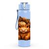 1PC Brown Highland Cow Horn Portrait 750ml Color Plastic Sports Water Bottle Leakproof Flip Straw Lid Suitable for Sports Office Home Use