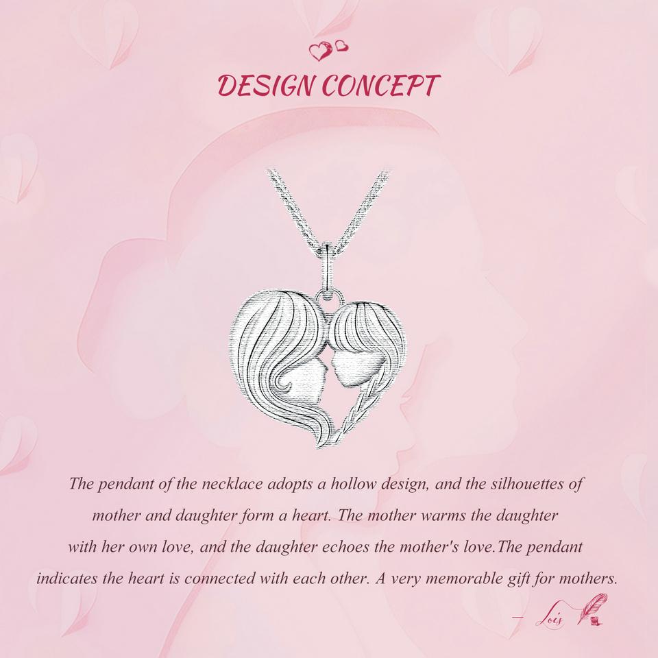 Bamoer 925 Sterling Silver Mother and Daughter Heart Shape Pendant Necklace for Women Birthday Mother's Day Gift Fine Jewelry