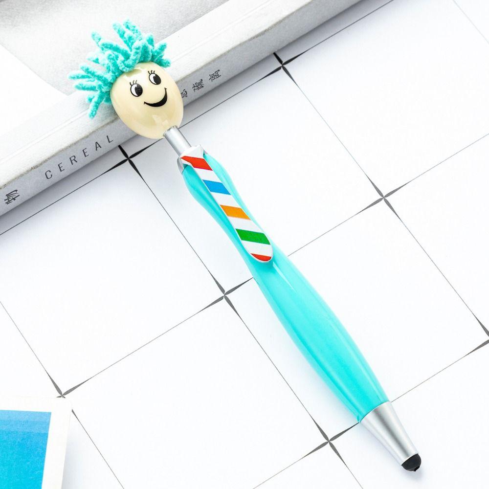 Ручки шариковые в виде куклы с улыбающимся лицом, с плюшевой головой-шваброй, для маркировки и рисования