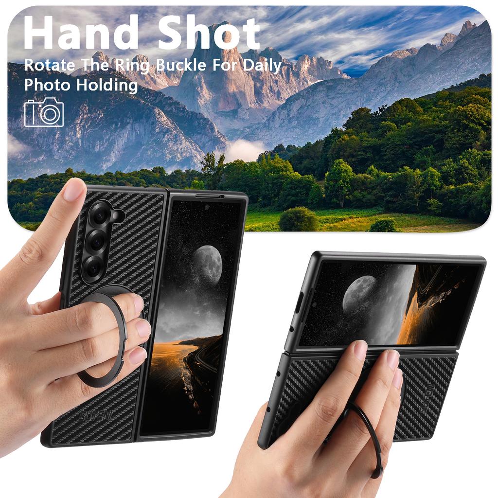 SUTENI for Samsung Z Fold 8 Ultra Phone Case Magnet Wireless Charging 360° Rotating Stand Ring Buckle Faux Leather Z Fold 7 6 5