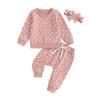 Baby Girls Outfit, Flower Print Long Sleeve Crew Neck Sweatshirt Sweatpants Headband Fall Outfit