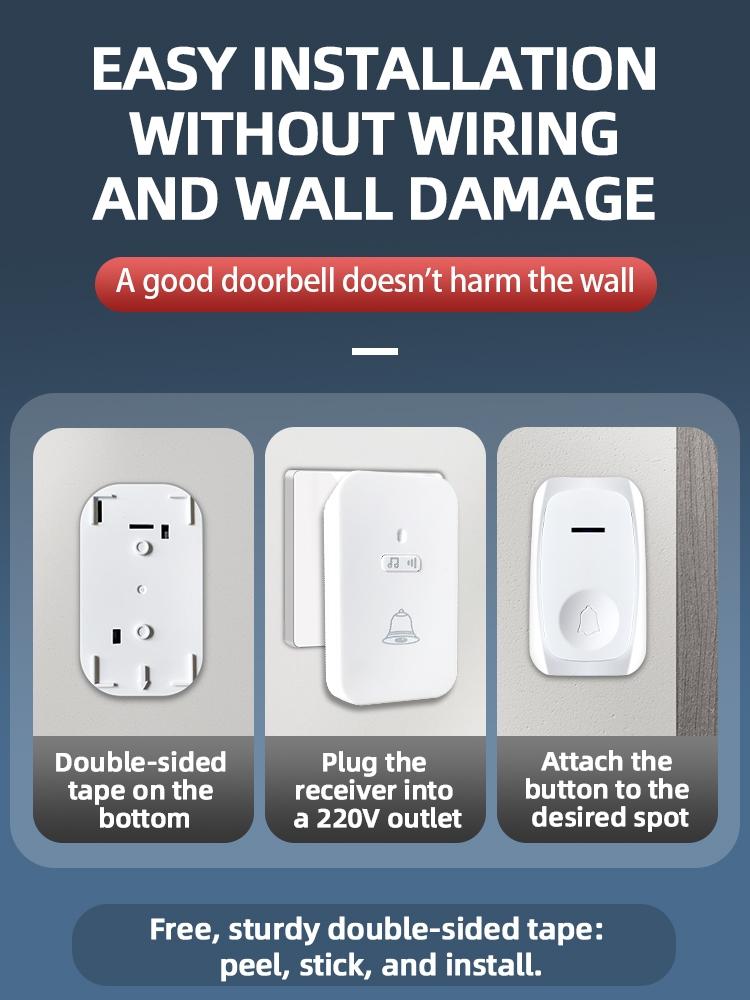Беспроводной радиочастотный 433 МГц комплект дверного звонка с питанием от батареек EU/US Дальность действия 100 м Дверной звонок с несколькими мелодиями для дома, больницы, помощи пожилым людям