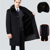 Winter Thick Fox Fur Collar Middle-aged and Elderly Woolen Woolen Coat Men's Cashmere Extended Style Detachable Liner Over the Knee Coat