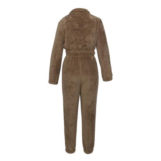 2 шт./компл. Женский костюм топ и брюки однотонный с длинными рукавами воротник-стойка топ эластичная талия толстые плюшевые брюки спорт