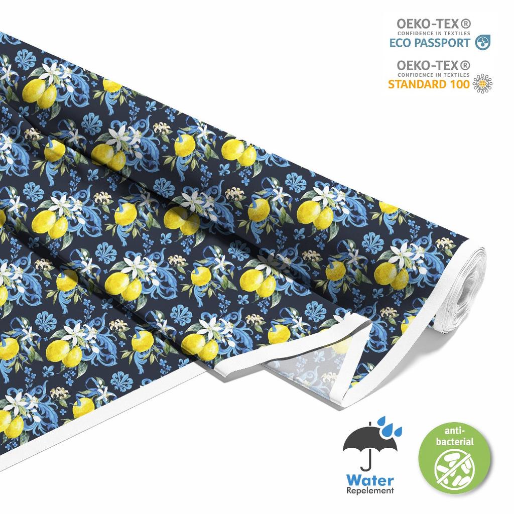 Outdoor Dekostoffe Oxford - Motiv Zitronen Mit Blumen