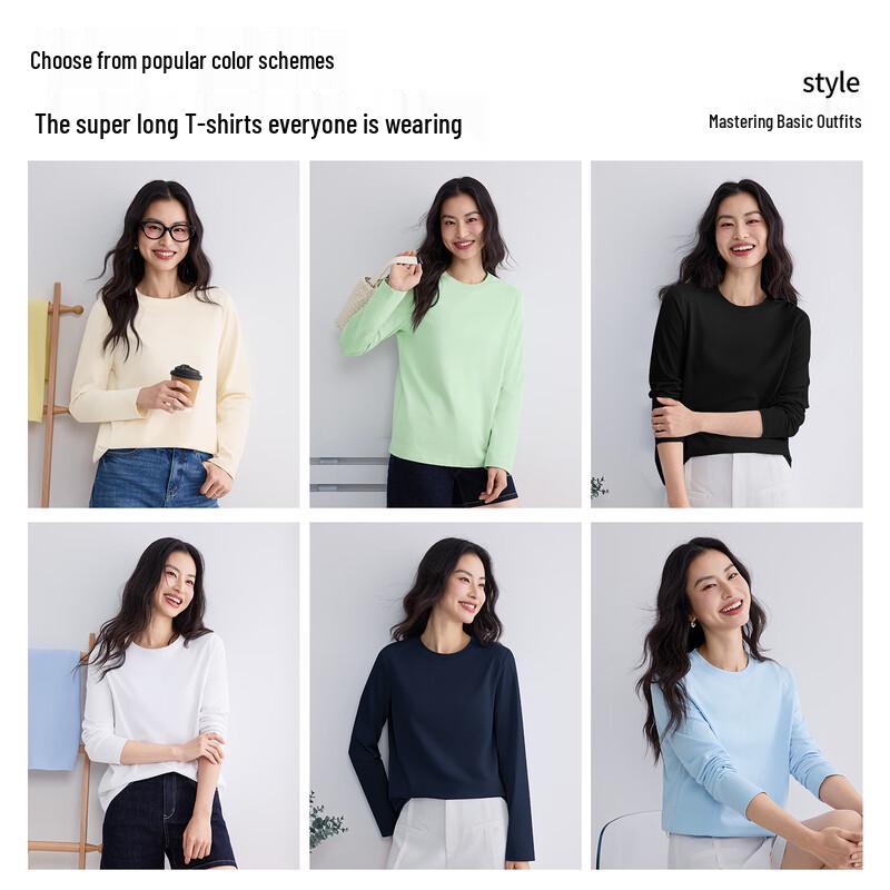 MINISO Женская свободная хлопковая футболка с длинным рукавом