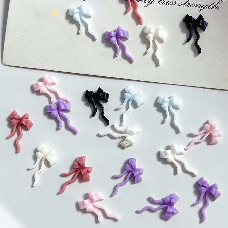 10Pcs Double Layer Bowknot Nail Charms 3D Sweet Ribbon Bows Nail Art Rhinestones Mini Resin Bow Tie Manicure Jewelry Diy Parts