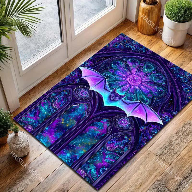Bat Chapel Glass Art Print Carpet for Living Room Bedroom Bedside Floor Mat Cloakroom Area Rugged Home Halloween Decor