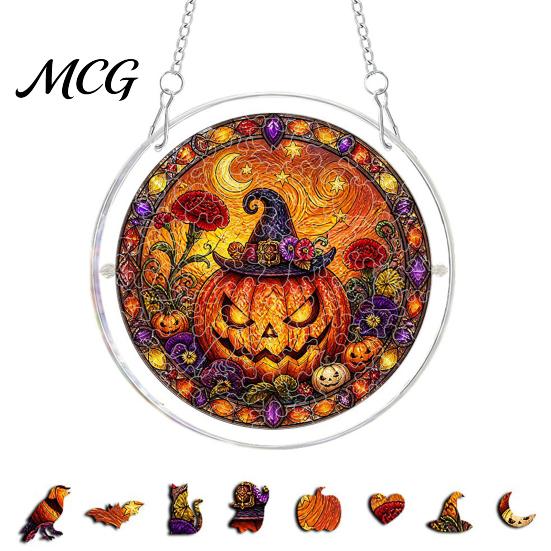 Acrylic Halloween Puzzle Suncatcher, 7.87 Inch Sun Catcher Window Cute Decorations Hanging Ornament, Ideal for Gifting and Home Decor Ornament