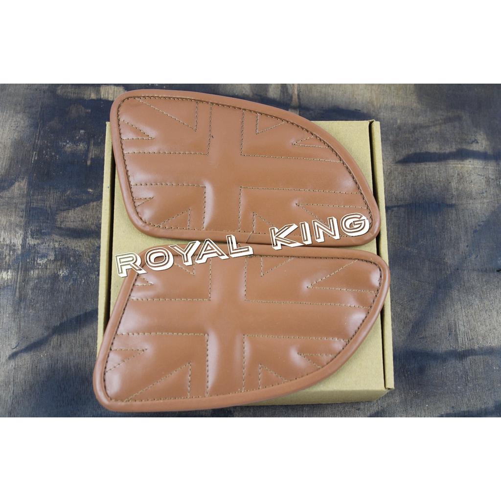 Union Jack "Tan Leather knee Tank Pads Fit For Royal Enfield Continental GT 650"