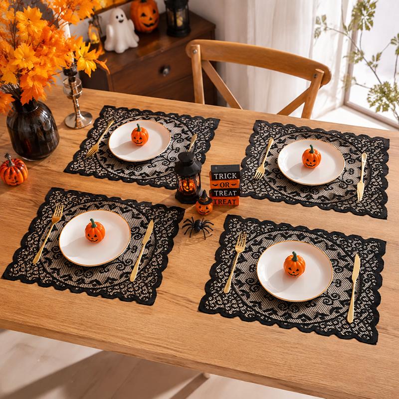 Spider Web Black Lace Tablecloth Halloween Table Cloth Decorative Placemat Cosplay Spider Silk Party Table Ornament