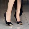 Black High Heels Women's Spring and Autumn New Metal Pointed Thin Heel Light Mouth Suede Temperament Sexy Single Shoes
