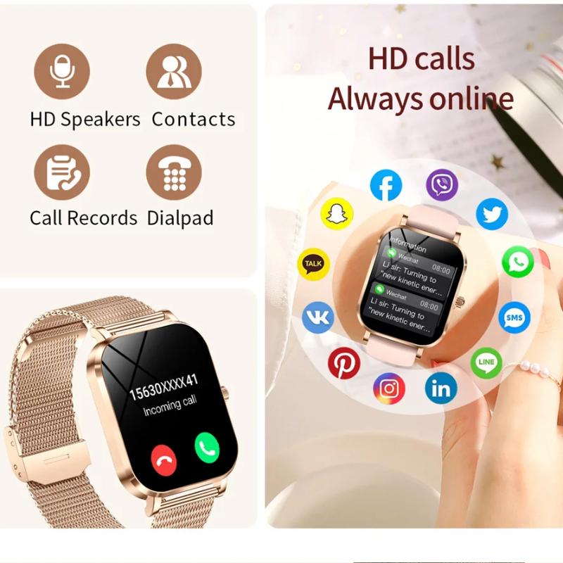 2025 New Fashion Women Smartwatch AMOLED HD Screen Heart Rate Blood Oxygen Monitoring BT Call Sports Smartwatch Woman for IOS Android