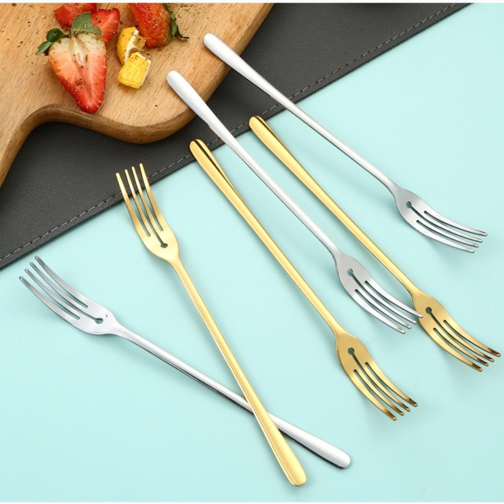 Обеденная вилка с длинной ручкой, четырехзубая, вилки для фруктов, уникальная десертная вилка из нержавеющей стали, для послеполуденного чая