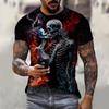 Retro Men's T-shirt, 3D Skull Horror Printed Short Sleeved T-shirt, Street Fashion, Summer Quick Drying and Breathable Clothing