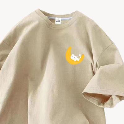 Хлопковая футболка с коротким рукавом женская летняя корейская версия свободная с круглым вырезом с принтом тренд женская