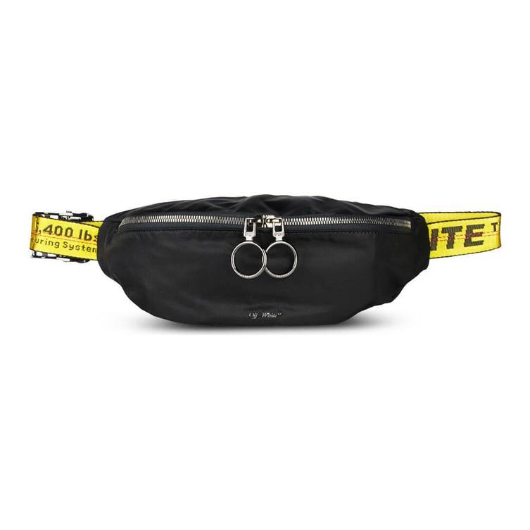 Off-White Metal Logo Micro Tag Industrial Style Zipper Buckle Crossbody Chest Bag Waist Bag Unisex bags Black OMNA074R20E480011000