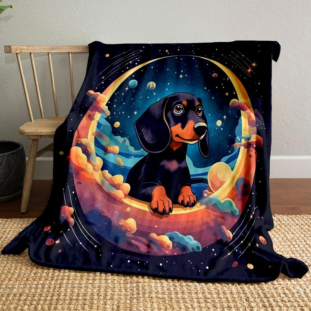 Dachshund Puppy in Cosmic Space Scene print blanket soft and cozy perfect for the living room bed sofa or a nap,gift