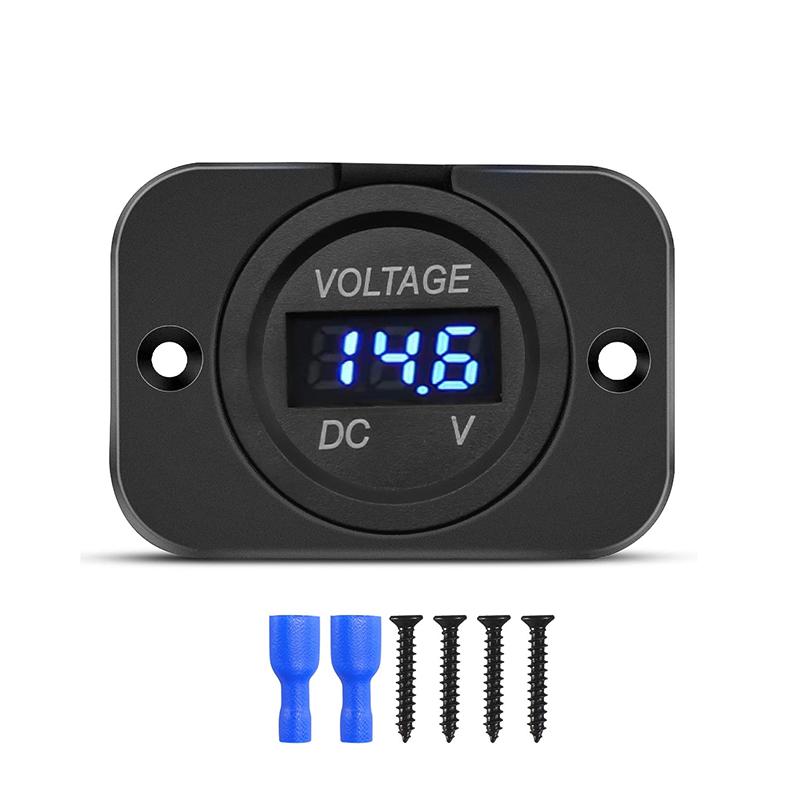 Digital Voltage Meter DC 12-24V Waterproof Round Meter Car Voltmeter with LED Digital Display Panel for Car Motorcycle Boat RV
